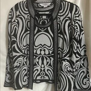 Ming Wang Black & Silver Knit Patterned Jacket & Sleeveless Shell  (JA9)